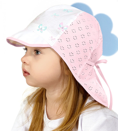 Czapka z daszkiem dla dziewczynki, biały/róż, safari, Telka, 47-49 cm