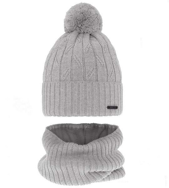 Czapka i komin merino dla chłopca, polar, Latero, szary, 55-58 cm