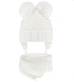Komplet zimowy, czapka i szalik dla dziewczynki, Bifien, śmietanka, 50-53 cm