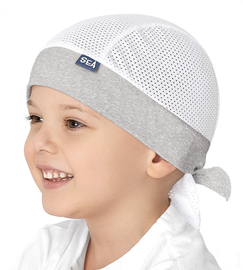 Bandamka, chusta na głowę dla chłopca z siateczki, Mornar, szary melanż, 44-50 cm