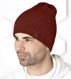 Czapka zimowa męska w prążek, Varon, kasztanowy, 56-59cm