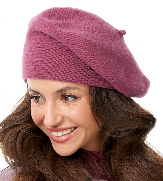  Beret damski zimowy, wełniany, Nyksana, ciemny wrzosowy, 56-59 cm