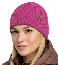 Czapka jesienna, damska, wełna merino z kaszmirem, Nalieta, amarantowa, 54-57 cm
