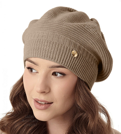 Czapka damska zimowa, beret, Vidalora, cappuccino, 56-59 cm