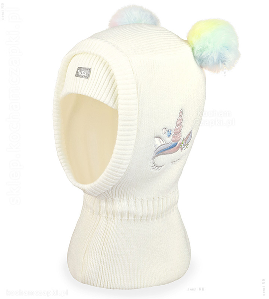 Czapka kominiarka dla dziewczynki, tęczowe pompony, Unicorr, rozm. 50-54 cm 