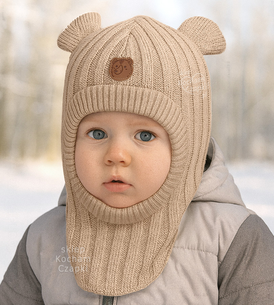 Kominiarka z wełny 100% merino, zimowa dla , Elodre, beżowy piaskowy, 42-46 cm