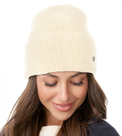 Czapka Damska z Wełny Merino, Erazma, kremowa, 55-57 cm