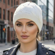Czapka damska  z wełny merino i kaszmiru, przejściowa, Likana, śmietankowa, 55-58 cm