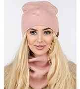 Czapka i komin damski, komplet wiosenny-jesienny, Carmelia, róż pudrowy, 55-60 cm