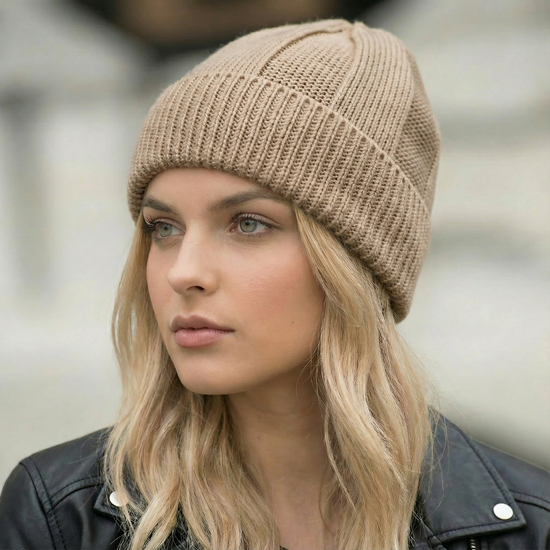 Czapka damska merino 100%, Tula, kamel, 56-60 cm