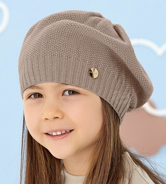 Beret dla dziewczynki jesienny / wiosenny, kakaowy, Tesonia, 46-49 cm