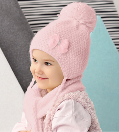 Komplet zimowy: czapka i szalik z pomponami  Losini rozm. 46-50 cm