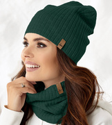 Czapka i komin damski, komplet Catrine, zielony butelkowy, 55-56 cm