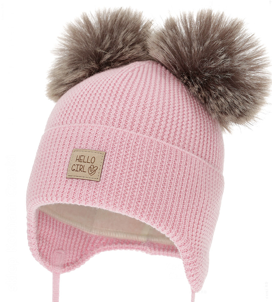 Czapka niemowlęca na zimę dla dziewczynki, 100% merino, Doriana, jasny róż, 38-40 cm