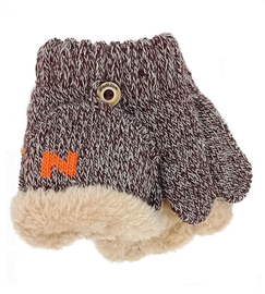 Rękawiczki zimowe dla chłopca, 2w1, mitenki z guzikiem, ocieplane, brązowe, 3-6 lat