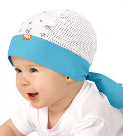 Bandamka, chusta na głowę dla chłopca z siateczki, biały + turkus, Gororo, 48-50  cm