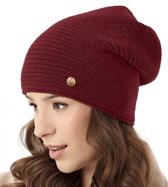 Czapka zimowa, damska smerfetka, Angoule, bordowa, 55-57 cm