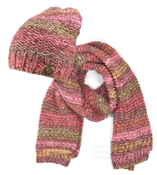 Czapka i szalik, damski zestaw, Gisele, róż + wrzos , 55-57 cm