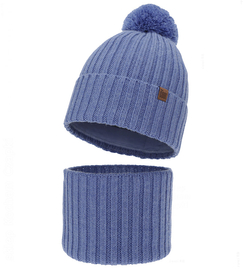 Czapka i komin dla chłopca, 100% merino, Mogtar, niebieski, 52-54 cm