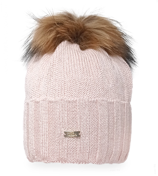 Czapka zimowa, ekskluzywna, merino, ekri, Magna, 53-55 cm