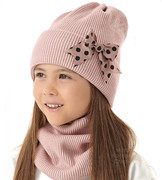 Czapka zimowa i komin dla dziewczynki, Lovilet, brudny róż, 52-56 cm