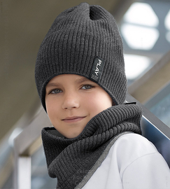 Zimowa czapka i komin, sportowy komplet dla chlopca,  Dinesh v.3, dwustronny, 54-60 cm