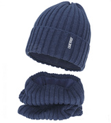 Czapka i komin dla chłopca, merino 50%, Nabasco, niebieski, 55-57 cm
