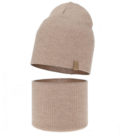 Czapka i komin dla dziewczynki, jesienny/wiosenny komplet, 100% wełny merino, Croana, beżowy (07), 52-54 cm