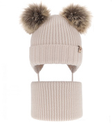 Czapka zimowa i komin z wełny merino, dla dziewczynki, jasny beżowy (10), Lisvia, 46-48 cm