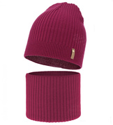Czapka i komin merino, jesienny/wiosenny komplet, 100% merino, Siechel, róż ciemny, 54-56 cm