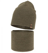 Czapka i komin dla chłopca, jesienny/wiosenny komplet, 100% wełna merino, Chiris, oliwka (11) , 52-54 cm