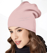 Czapka damska, bawełniana, z dżetami, Parvana , róż brudny, 56-58 cm