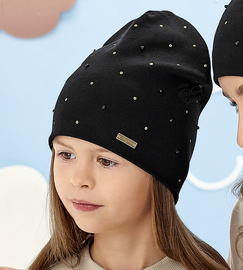 Czapka wiosenna/jesienna, dziewczęca, elegancka, Audila, czarna, 48-51 cm
