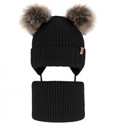 Komplet czapka zimowa i komin z wełny merino, dla dziewczynki, czarny, Lisvia, 50-52 cm