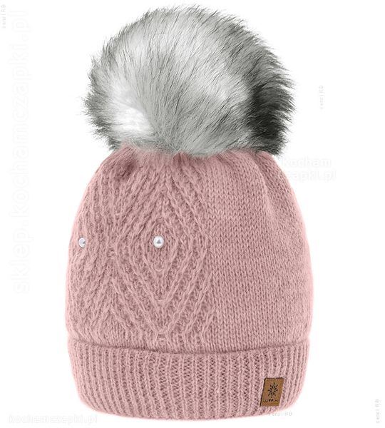 Zimowa czapka damska, Rosel Woolk, z dodatkiem wełny, brudny róż, 54-56 cm