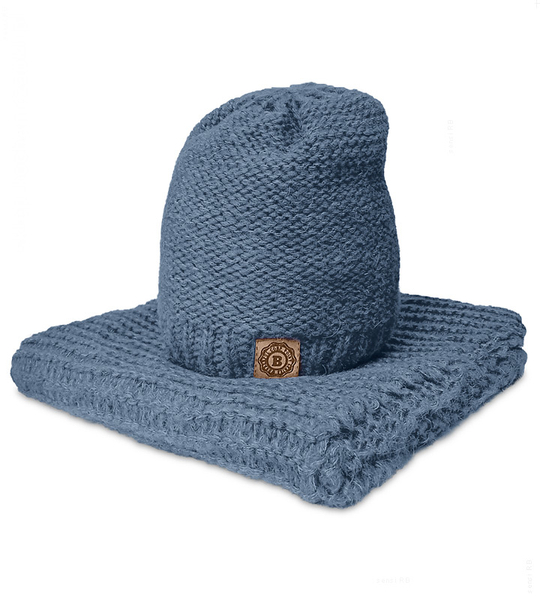 Zimowy komplet: czapka z polarem i długi szal zimowy Gisele, niebieski jeansowy, 54-56  cm