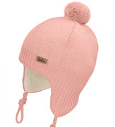 Czapka merino dla dziewczynki, przejściowa, Duskur, brzoskwiniowy róż, 46-49 cm