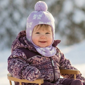 Kominiarka merino 100% na zimę dla dziewczynki, Povenir, fioletowa, 44-47 cm