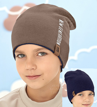 Czapka wiosenna/jesienna dla chłopca, dwustronna, New Gen, fango/granat, 48-51 cm