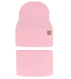 Komplet wiosenny/jesienny dla dziewczynki, czapka i komin, róż pudrowy, Olana, 50-54 cm