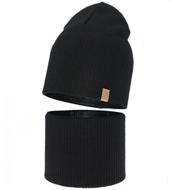 Czapka i komin dla dziewczynki, jesienny/wiosenny komplet, 100% wełny merino, Croana, czarny, 52-54 cm