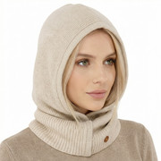 Balaklawa, komin z kapturem z wełny merino i kaszmiru, Rikana, beżowa, 55-62 cm