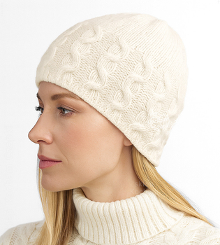 Czapka damska z wełny merino i kaszmiru, jesienna/zimowa, Elitana, kremowa, 54-56  cm
