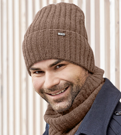 Komplet zimowy męski, czapka i komin, Galdon, brązowy, 56-58 cm