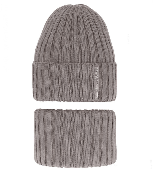Komplet zimowy dla chłopca, czapka i komin, Vilidio, taupe, 46-48 cm