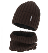 Czapka i komin dla chłopca, merino 50%, Nabasco, czekoladowy, 55-57 cm