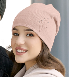 Czapka damska zimowa, elegancka, Dessa, różowa, 54-56 cm