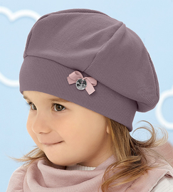 Beret bawełniany dla dziewczynki jesienny/wiosenny, wrzosowy ciemny, Ostilla, 52-55 cm