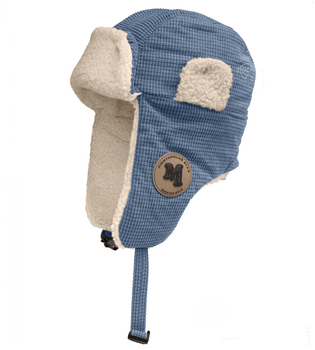 Czapka dla chłopca, uszatka, podszyta futerkiem, niebieska, 50-52 cm
