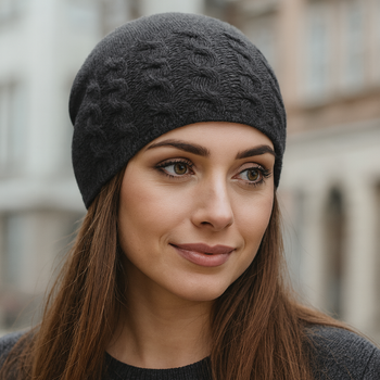 Czapka damska z wełny merino i kaszmiru, jesienna/zimowa, Elitana, szara, 54-56 cm